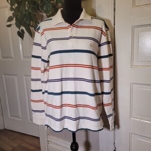 Vtg Brooks Brothers Cream Longsleeve Polo with Multicolor Stripes/t362